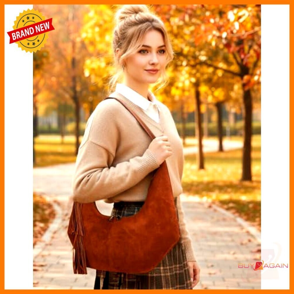 Faux Suede Hobo Bag with Tassel, Adjustable Strap, Spacious Pockets - Picture 2 of 7